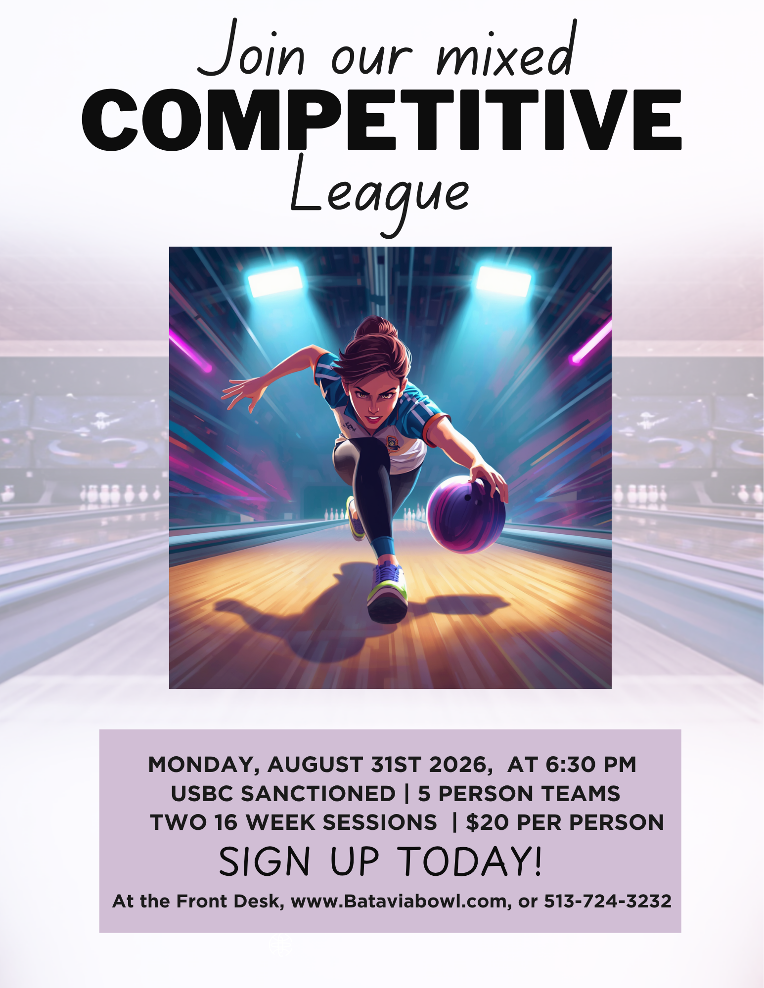 Batavia Bowl Monday Night Competitive League flyer